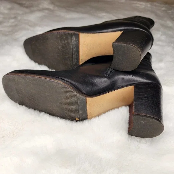 Made in Italy Black Croc Boots 39 (8.5) Womens Sherpa Square Toe Leather Vintage - Picture 6 of 8